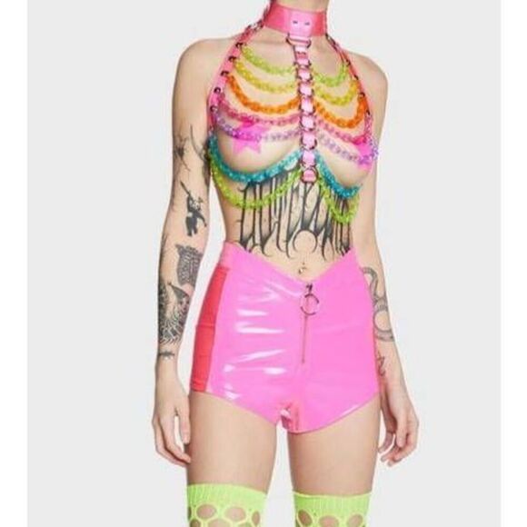 Dolls Kill Club Exx Dark Dimension Vinyl and Mesh Shorts - Picture 6 of 6
